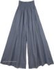 Steel Gray Palazzo Wide Leg Cotton Pants with Shirred Waist