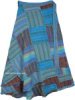 Plus Size Striped Blue Patchwork Cotton Wrap Around Long Skirt