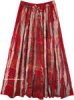 Red and Beige Boho Street Wear Rayon Long Skirt