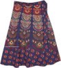 Fiji Blue Ethnic Block Print Cotton Wrap Mid Length Skirt Plus Size