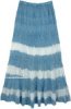 Blue and White Tiered Long Skirt with Crochet Lace