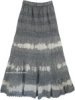 Malta Tiered Long Grey Cotton Skirt with Crochet Lace