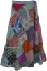 Abstract Sage Hippie Patchwork Wrap Around Skirt in Mixed Tones