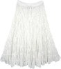 Scalloped Hem Crochet Pure White Mid Length Skirt