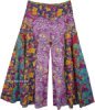 Curved Patch Flared Wide Legs Pants with Floral Print