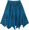 Teal Bohemian Cotton Hanky Hem Skirt in Triangular Frills