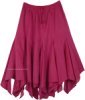 Handkerchief Hem Cotton Solid Patchwork Skirt in Hibiscus Pink