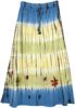 Blue Yellow Floral Applique Tie Dye Long Skirt