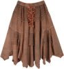 Hawaiian Tan Lace Up Handkerchief Hem Skirt Midi Length
