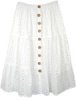Pure White Eyelet Skirt in Cotton with Brown Buttons