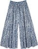 Cotton Printed White and Blue Palazzo Pants with Pocket