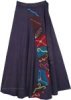 Plus Size Deep Blue Wrap Skirt with Embroidery Panels