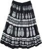 Black Cotton Full Midi Skirt with White Print