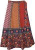 Ethnic Floral Blue Orange Cotton Wrap Skirt