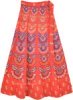 Ethnic Block Print Cotton Wrap Skirt in Orange Red