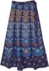 Summer Cotton Maxi Full Long Skirt in White with Blue Print