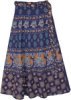 Floral Printed Kashmir Blue Cotton Wrap Around Skirt