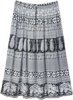 White Black Ethnic Elephant Print Long Skirt in Rayon