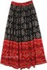 Black and Red Bandhej Printed Rayon Long Skirt