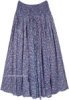 Dense Blue Printed Cotton Voile Skirt with Smocked Waist
