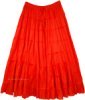 Tomato Red Long Tiered Skirt in Cotton