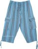 Blue Boho Striped Cotton Half Trousers with Pockets