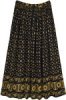 Noir and Mustard Printed Crushed Rayon Casual Skirt