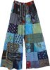Wide Leg Hippie Patchwork Trousers in Blue