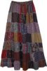 Rayon Long Patchwork Skirt with Square Dori in Grey