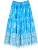 Blue Boho Cotton Skirt with White Floral Print