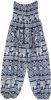 Ethnic Elephant Print Smocked Harem Pants in Blue