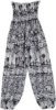 Black White Smocked Harem Pants with Ethnic Elephant Print