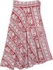 Red and White Elephant Print Mid Length Wrap Skirt