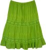 Parrot Green Flared Skirt with Lace Details