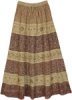 Khaki Boho Chic Long Skirt with Mixed Paisley Print