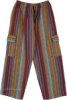 Unisex Multicolor Vertical Stripes with Geometrical Pattern Cargo Pants
