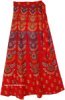 Ethnic Block Print Cotton Wrap Skirt in Red