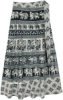 Black White Elephant Kingdom Ethnic Wrap Around Skirt