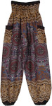 Mandala Printed Smocked Harem Pants with Pockets