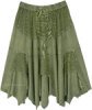 Vintage Green Hanky Hem Mid Length Rayon Skirt