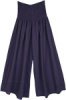 Navy Blue Wide Leg Cotton Pants with Smocked Waist