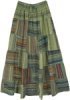 Raddish Stripes Cotton Patchwork Skirt in Olive Green