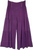 Deep Purple Shirred Waist Button Wide Leg Pants