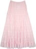 Baby Pink Crinkled Cotton Tiered Long Skirt