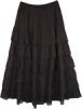 Crinkled Cotton Tiered Broomstick Skirt in Black