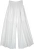 Frothy White Palazzo Pants with Smocked Elastic Waist