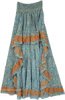 Printed Leaf Rayon Crepe Long Skirt in Olive Green