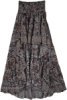 Black Gray Elastic Drawstring Waist Boho Long Skirt