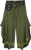 Seaweed Striped Bohemian Cotton Unisex Pants in Shaded Green