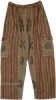 Extra Long Seaweed Striped Bohemian Cotton Pants in Shaded Green